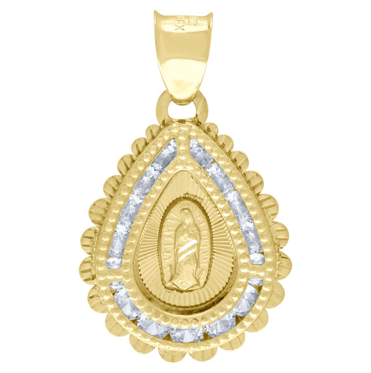 10K Yellow Gold Unisex Cubic Zirconia Cubic-Zirconia Lady Of Guadalupe Religious Tear Drop Charm Pendant