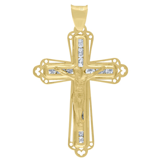 10K Yellow Gold Unisex Cubic Zirconia Cubic-Zirconia Crucifix Cross Religious Charm Pendant