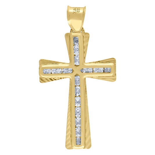 10K Yellow Gold Unisex Cubic-Zirconia Religious Cross Charm Pendant