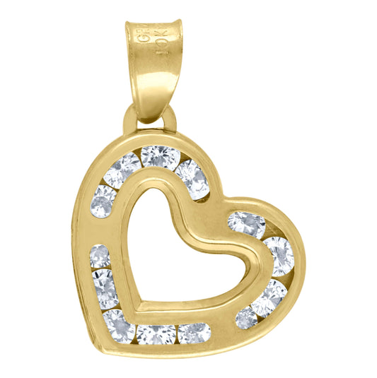 10K Yellow Gold Womens Cubic Zirconia Cubic-Zirconia Love Heart Charm Pendant