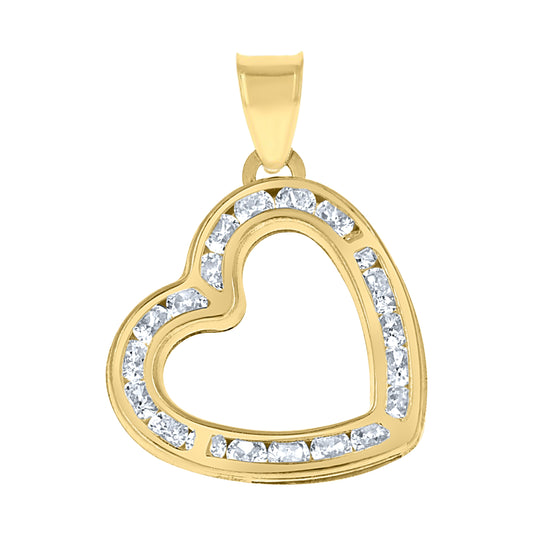 10K Yellow Gold Womens Cubic Zirconia Cubic-Zirconia Love Heart Charm Pendant