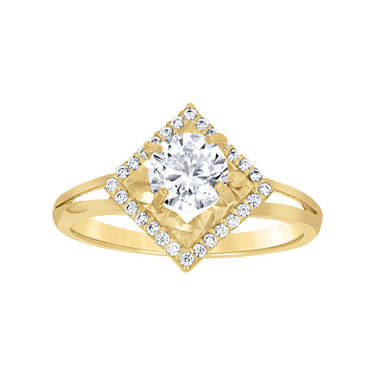 10K Yellow Gold Womens Cubic-Zirconia Square Head Engagement Ring