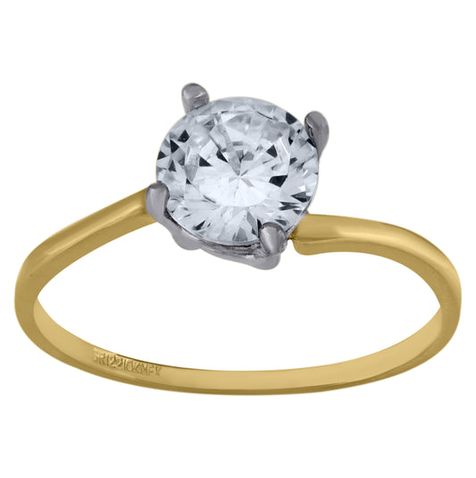 10K Two-Tone Gold Womens Round Cubic Zirconia Engagement Ring