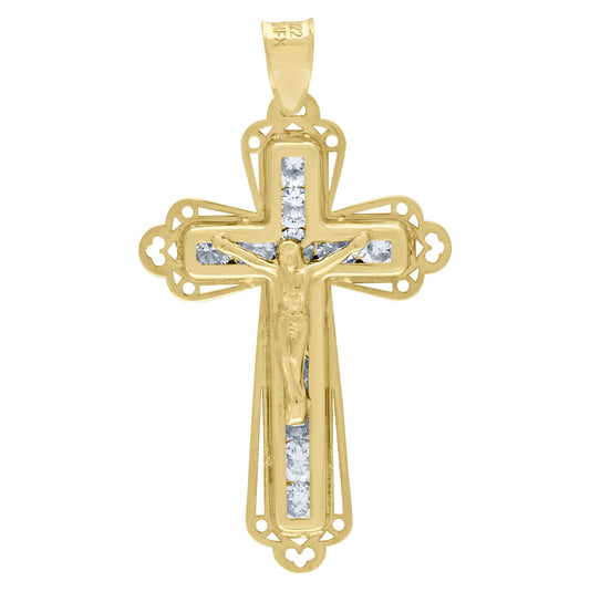 10K Yellow Gold Unisex Cubic Zirconia Cubic-Zirconia Crucifix Cross Religious Charm Pendant