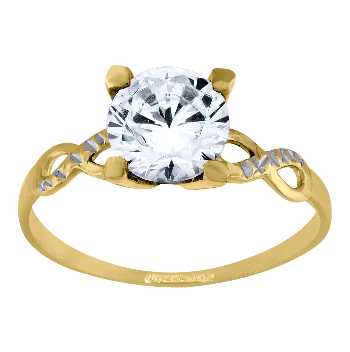 10K Two-Tone Gold Womens Cubic Zirconia Diamond-Cut Polished Finish Engagement Ring