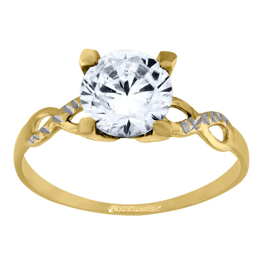 10K Two-Tone Gold Womens Cubic Zirconia Diamond-Cut Polished Finish Engagement Ring