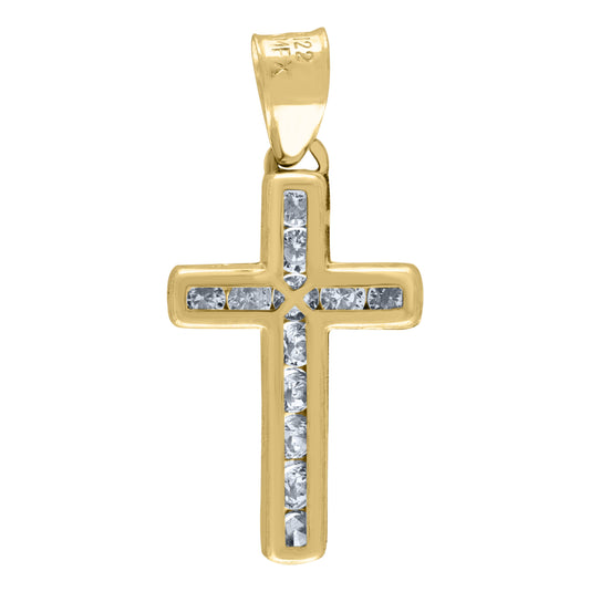 14K Yellow Gold Unisex Cubic-Zirconia Cross Religious Charm Pendant