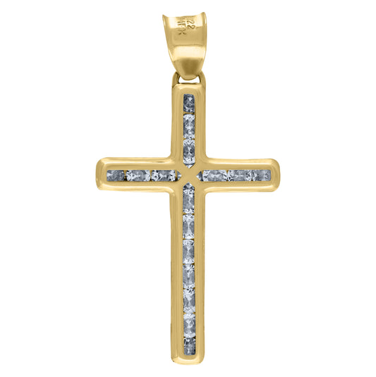 14K Yellow Gold Unisex Cubic-Zirconia Latin Cross Religious Charm Pendant