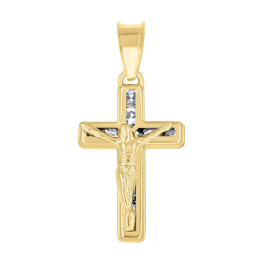 14K Yellow Gold Unisex Cubic-Zirconia Crucifix Cross Religious Charm Pendant