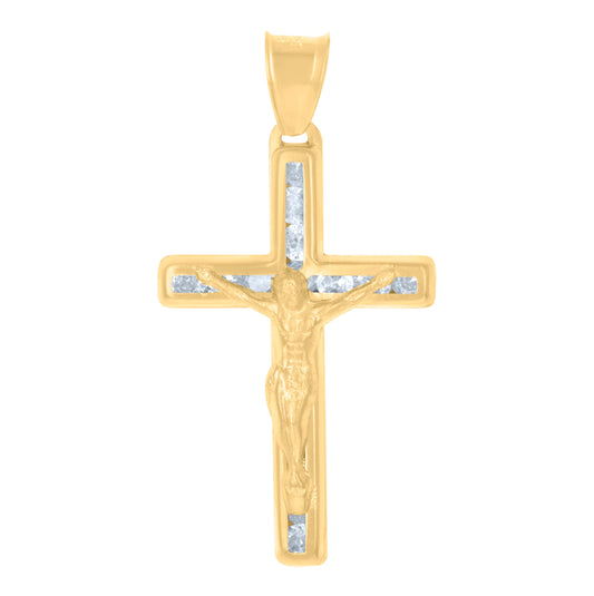 14K Yellow Gold Unisex Cubic-Zirconia Crucifix Cross Religious Charm Pendant