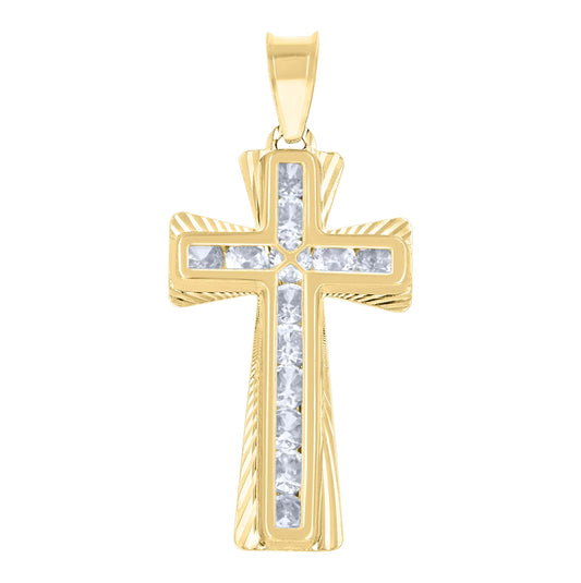 14K Yellow Gold Unisex Cubic-Zirconia Cross Religious Charm Pendant