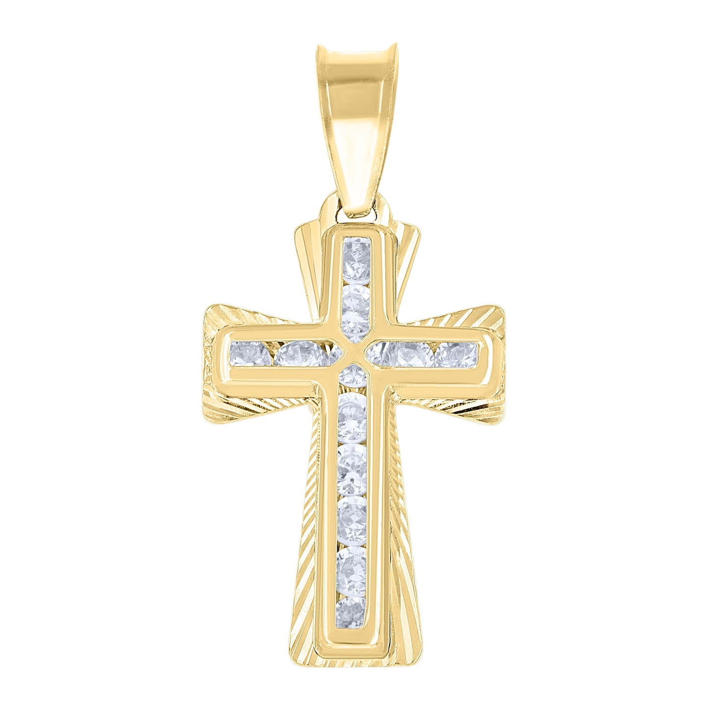 14K Yellow Gold Unisex Cubic-Zirconia Diamond-Cut Cross Religious Charm Pendant