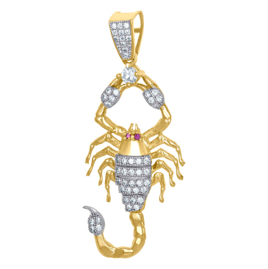 10K Two-Tone Gold Mens Cubic Zirconia Scorpion Zodiac Sign Charm Pendant