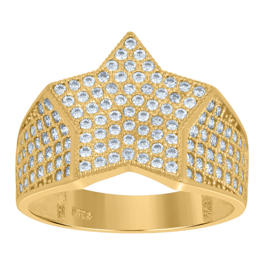 10K Two-Tone Gold Cubic-Zirconia Mens Star Shape Pinky Ring Band