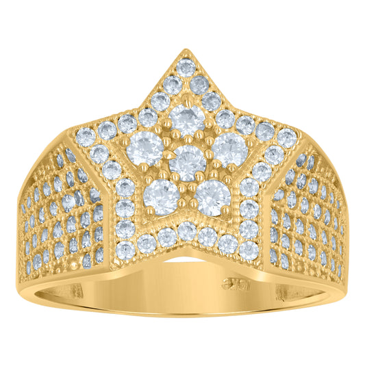 10K Two-Tone Gold Cubic-Zirconia Mens Star Shape Pinky Ring Band