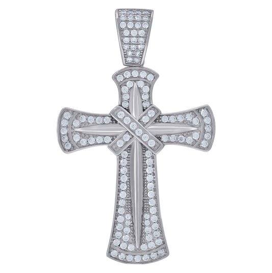 Sterling Silver Unisex Cubic-Zirconia Cross Religious Charm Pendant
