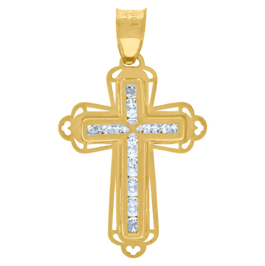 10K Yellow Gold Cubic-Zirconia Unisex Cross Religious Charm Pendant