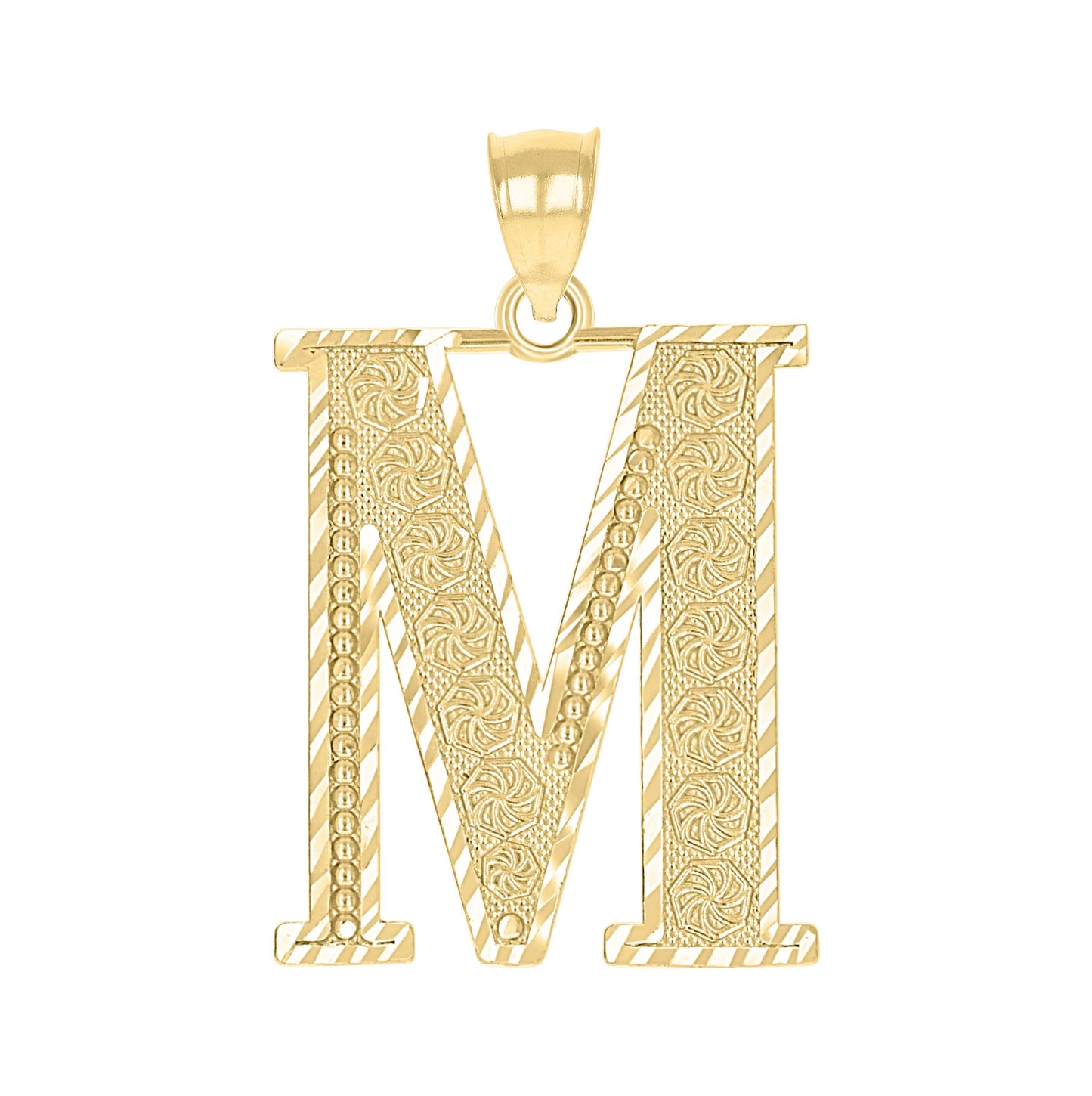 10K Yellow Gold Unisex Diamond-Cut Initial Letter Charm Pendant