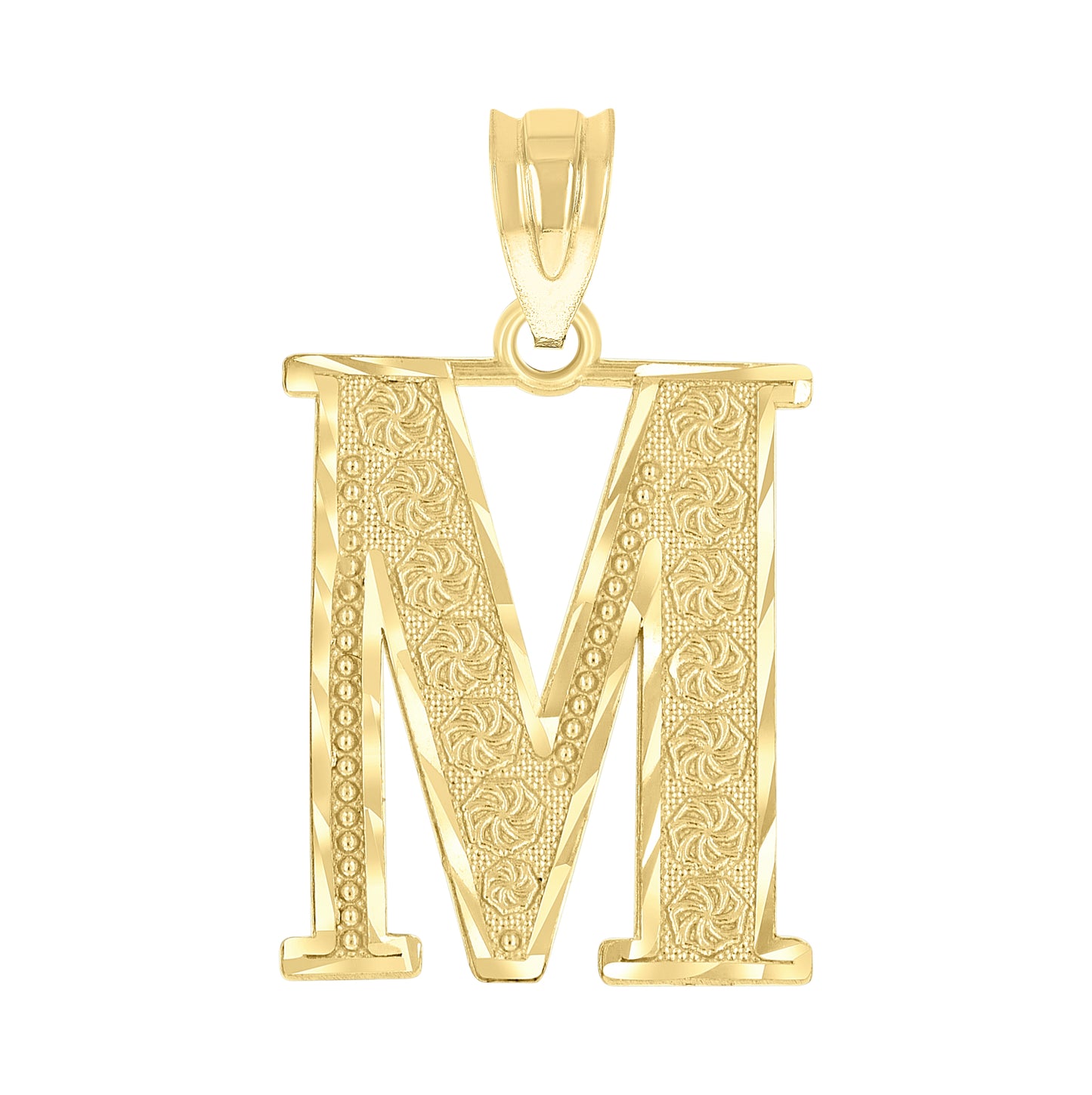 10K Yellow Gold Unisex Diamond-Cut Initial Letter Charm Pendant