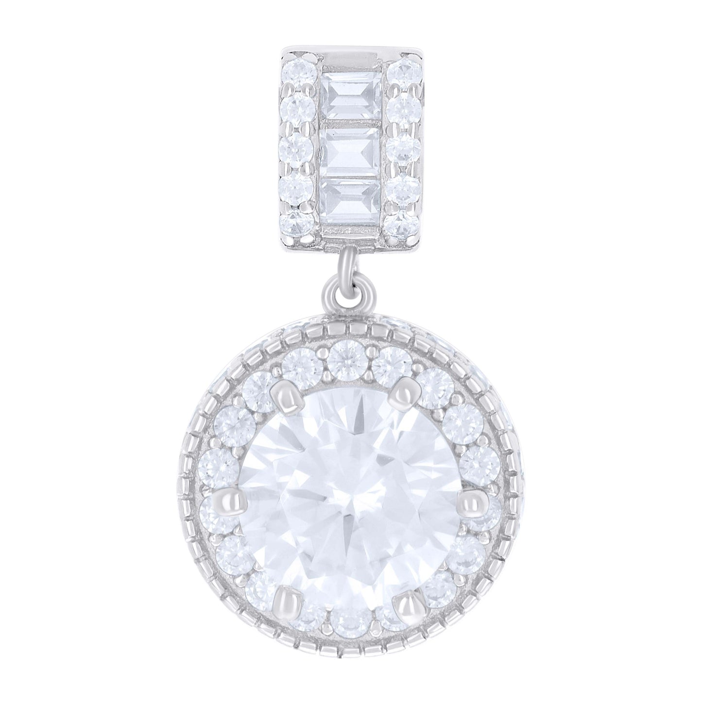 Sterling Silver Womens Baguette Round Cubic-Zirconia Fashion Charm Pendant