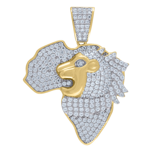 Sterling Silver Mens Cubic Zirconia Map Of Africa With Lion Face Charm Pendant
