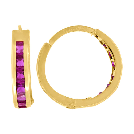 10K Yellow Gold Womens Pink Princess-Cut Cubic Zirconia Huggie Hoop Earrings