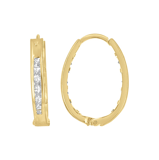 10K Yellow Gold Womens Princess-Cut Cubic Zirconia Oval Huggie Hoop Earrings