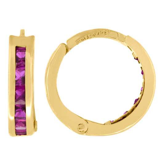 10K Yellow Gold Womens Pink Princess-Cut Cubic Zirconia Huggie Hoop Earrings