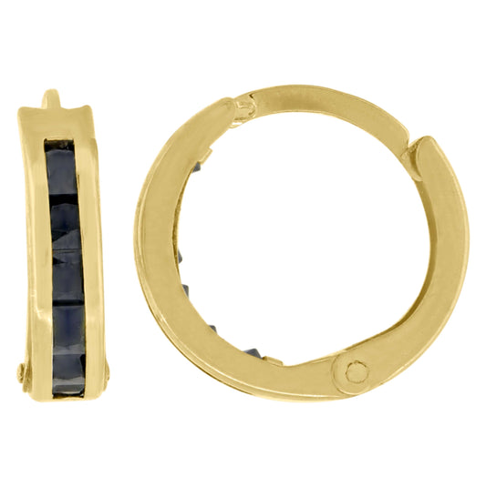 10K Yellow Gold Womens Black Princess-Cut Cubic Zirconia Huggie Hoop Earrings
