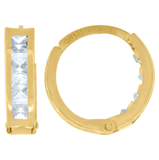 10K Yellow Gold Womens Princess-Cut Cubic Zirconia Huggie Hoop Earrings