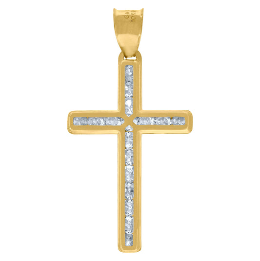 10K Yellow Gold Cubic-Zirconia Unisex Latin Cross Religious Charm Pendant
