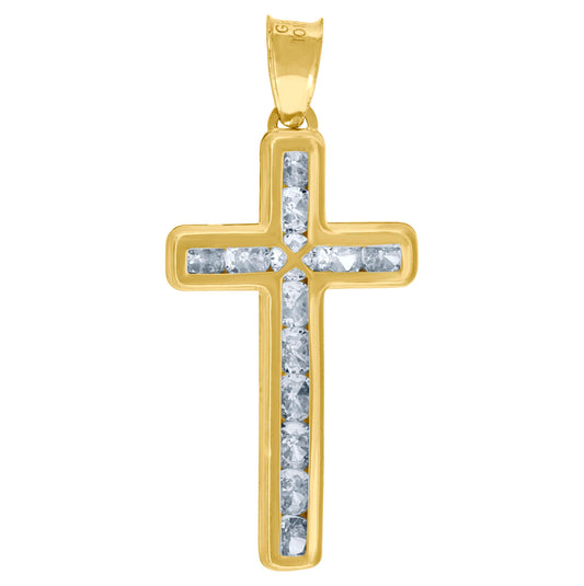 10K Yellow Gold Cubic-Zirconia Unisex Latin Cross Religious Charm Pendant