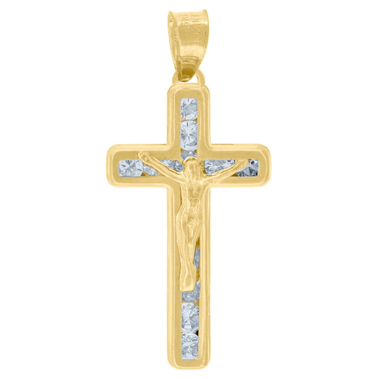 10K Yellow Gold Cubic-Zirconia Unisex Crucifix Cross Religious Charm Pendant