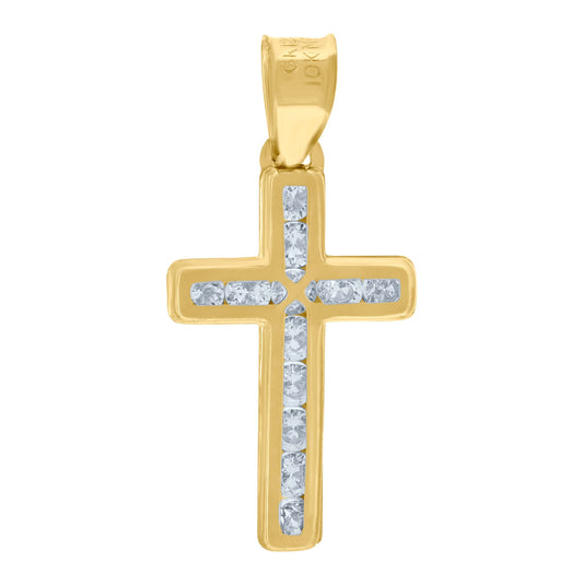 10K Yellow Gold Cubic-Zirconia Unisex Latin Cross Religious Charm Pendant