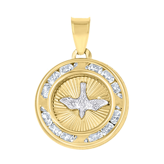 10K Yellow Gold Unisex Cubic-Zirconia Textured Dove Bird Peace Symbol Charm Pendant