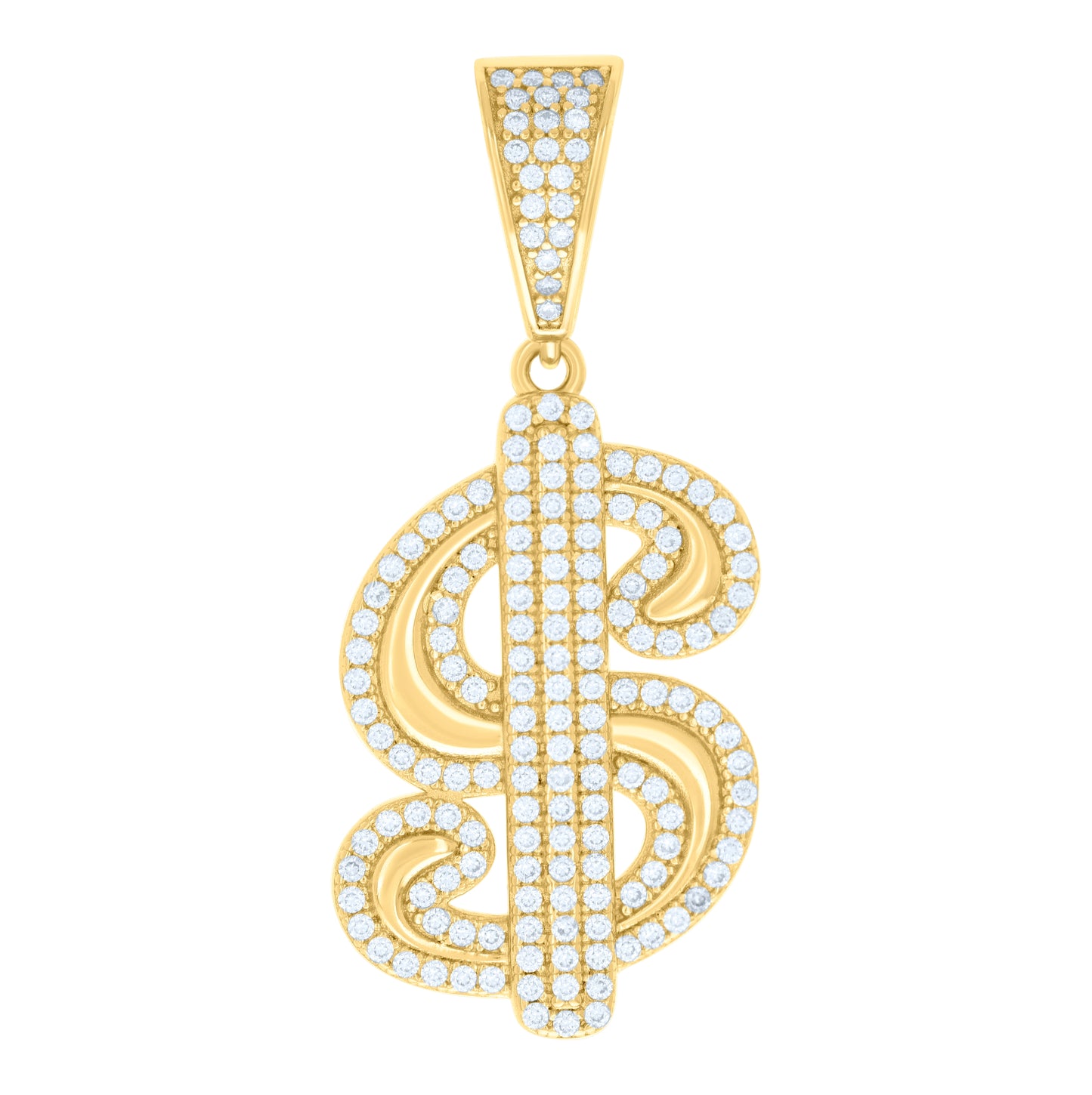 Sterling Silver Mens Cubic-Zirconia Dollar Sign Currency Fashion Charm Pendant