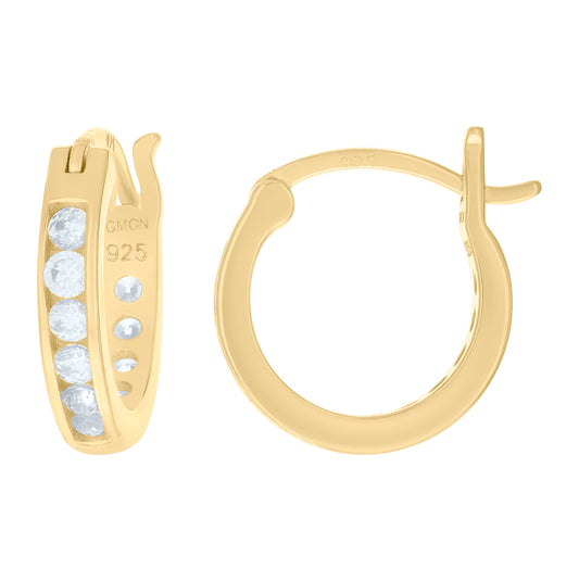Sterling Silver Or Yellow-Tone Unisex Round Cubic Zirconia Hoop Fashion Earrings