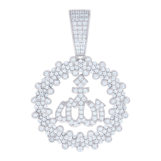 Sterling Silver Unisex Cubic Zirconia Religious Allah Charm Pendant