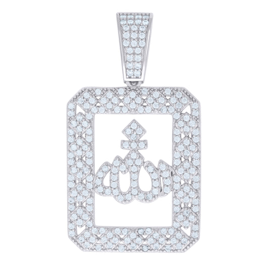 Sterling Silver Unisex Cubic Zirconia Religious Allah Charm Pendant