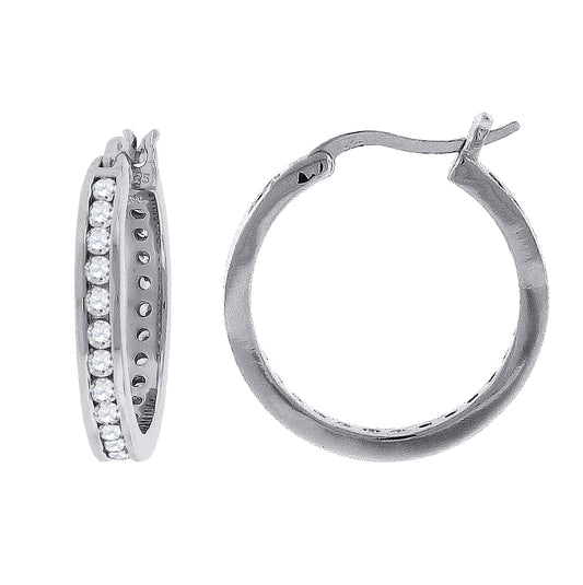 Sterling Silver Or Yellow-Tone Unisex Round Cubic Zirconia Hoop Fashion Earrings