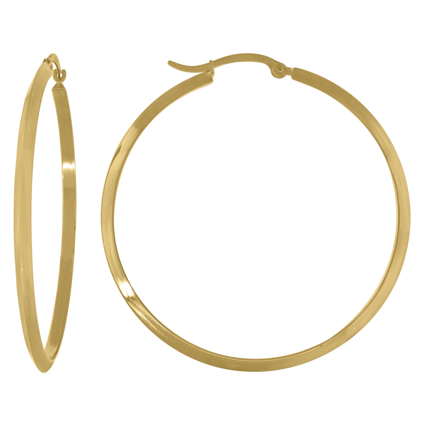 14K Yellow Gold Womens Knife Edge Classic Hoop Earrings