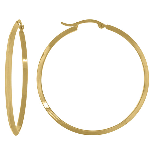 14K Yellow Gold Womens Knife Edge Classic Hoop Earrings