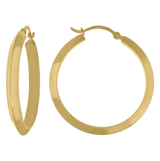 14K Yellow Gold Womens Knife Edge Classic Hoop Earrings
