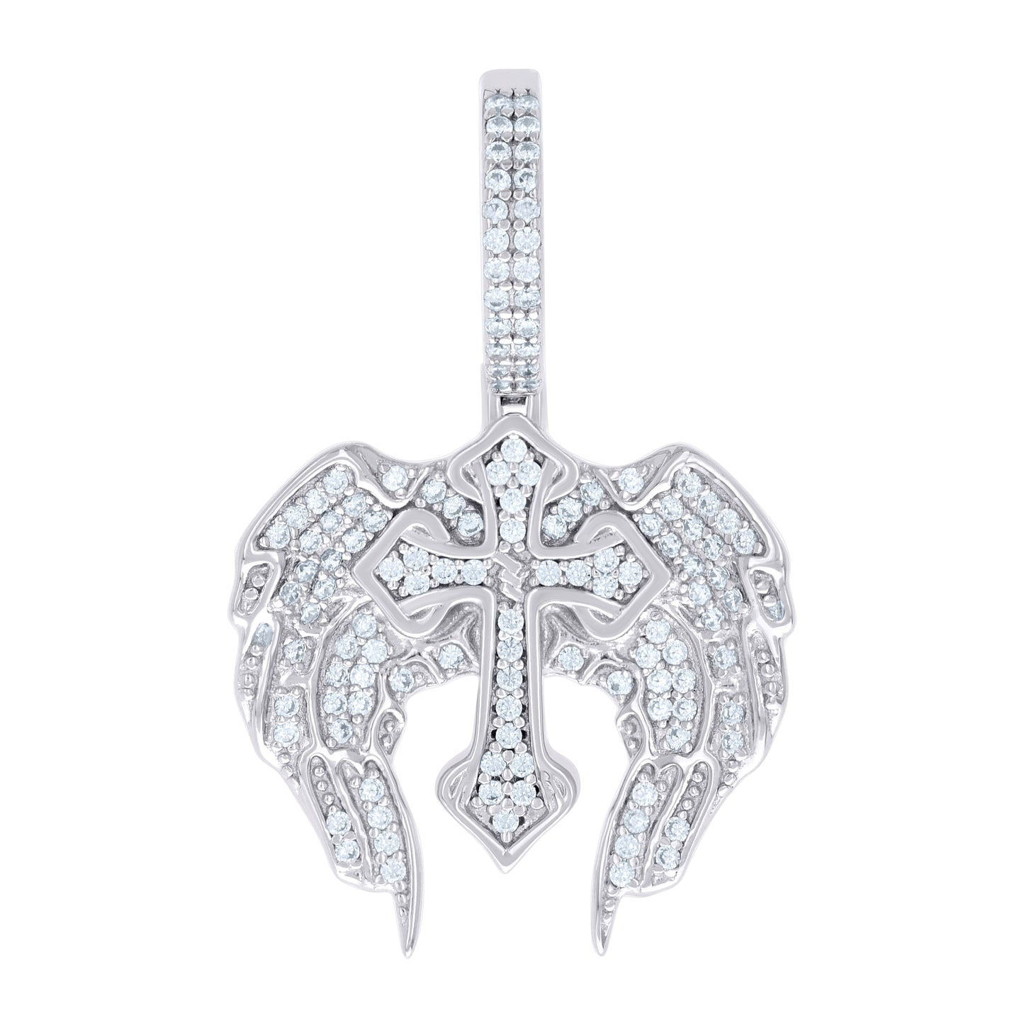 Sterling Silver Men Cubic-Zirconia Wing Cross Religious Charm Pendant