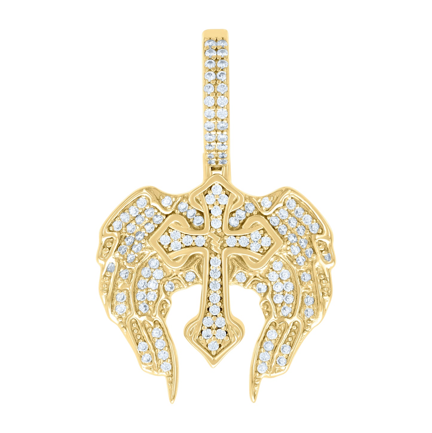 Sterling Silver Men Cubic-Zirconia Wing Cross Religious Charm Pendant