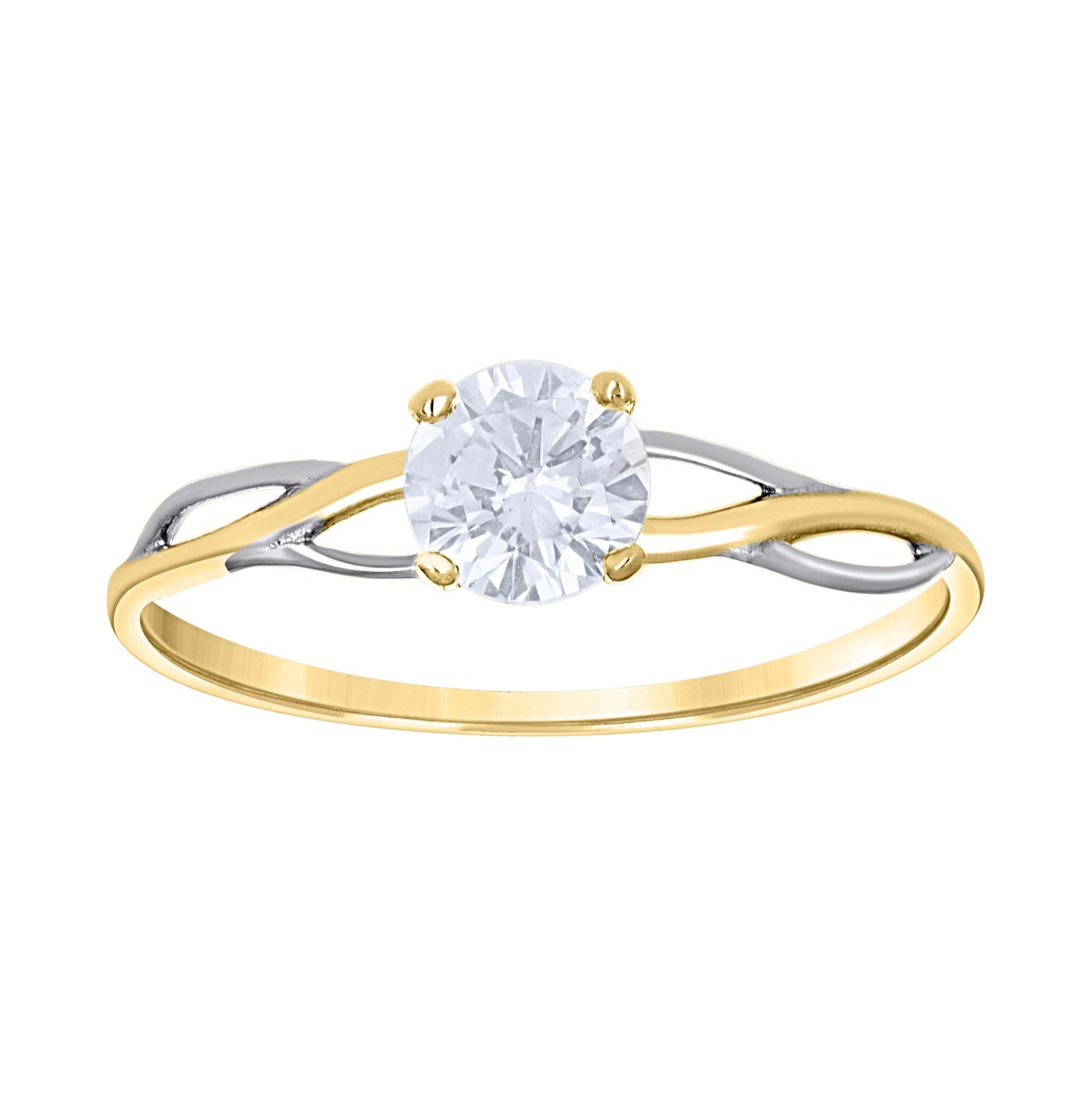 14K Two-Tone Gold Womens Cubic Zirconia Twisted Engagement Ring