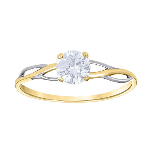 14K Two-Tone Gold Womens Cubic Zirconia Twisted Engagement Ring