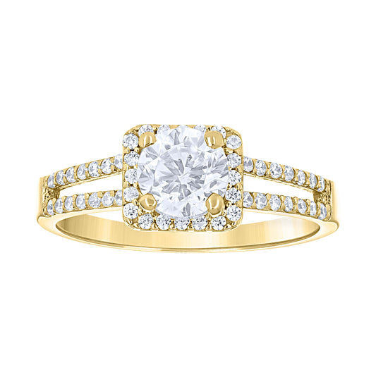 14K Two-Tone Gold Womens Cubic Zirconia Halo Engagement Ring