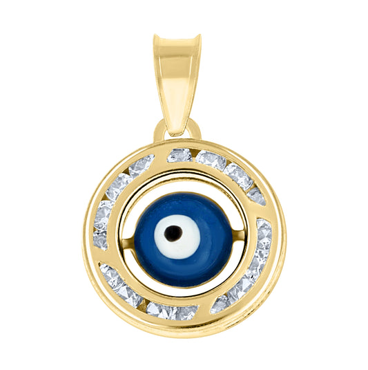 14K Yellow Gold Unisex Evil Eye With Blue Enamel Charm Good Luck Pendant