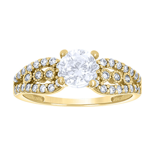 14K Yellow Gold Womens Cubic Zirconia Polished Finish Engagement Ring